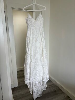 White Floral Lace Bridal Dress with V-Neck